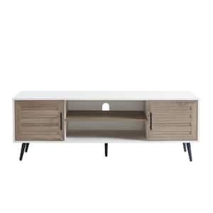 59 in. White Walnut TV Stand For Tvs Up To 70 in.