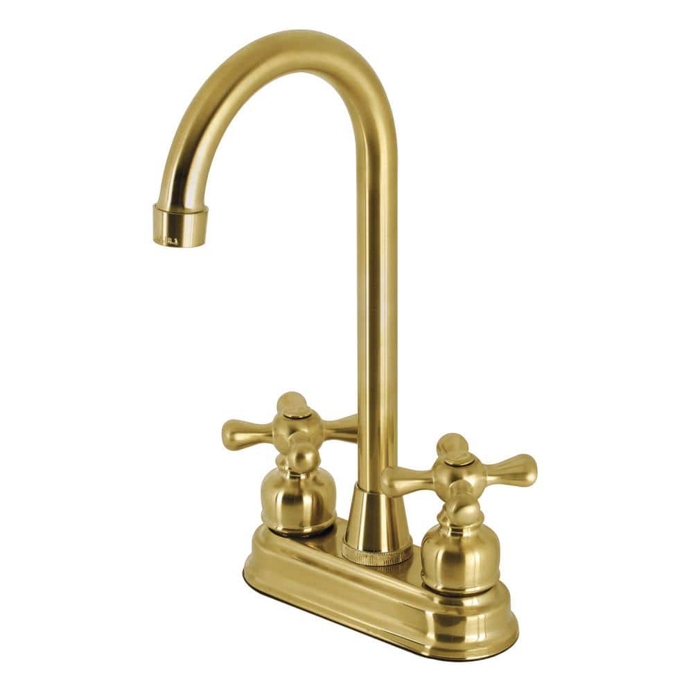 Kingston Brass Victorian 2-Handle Deck Mount Gooseneck Bar Prep Faucets in Brushed Brass