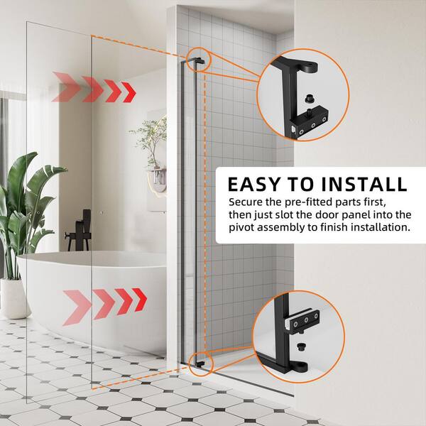 ACE DECOR Frameless Pivot Shower Door, 32-36 in. W x 72 in. H