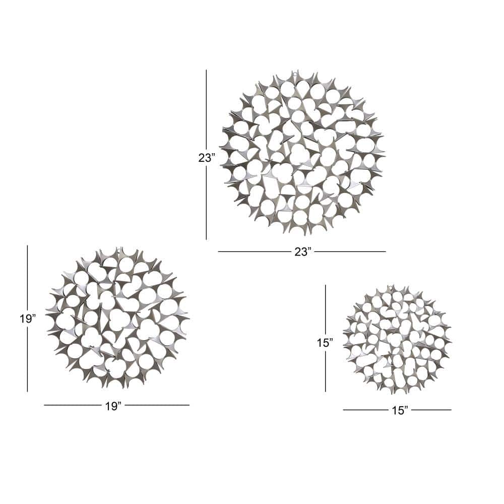 Set of 3 Silver Metal Starburst Wall Sculptures