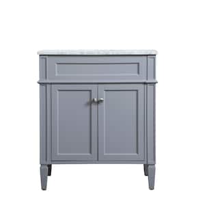 Timeless Home 30 in. W x 21.5 in. D x 35 in. H Single Bathroom Vanity in Grey with White Marble Top and White Basin