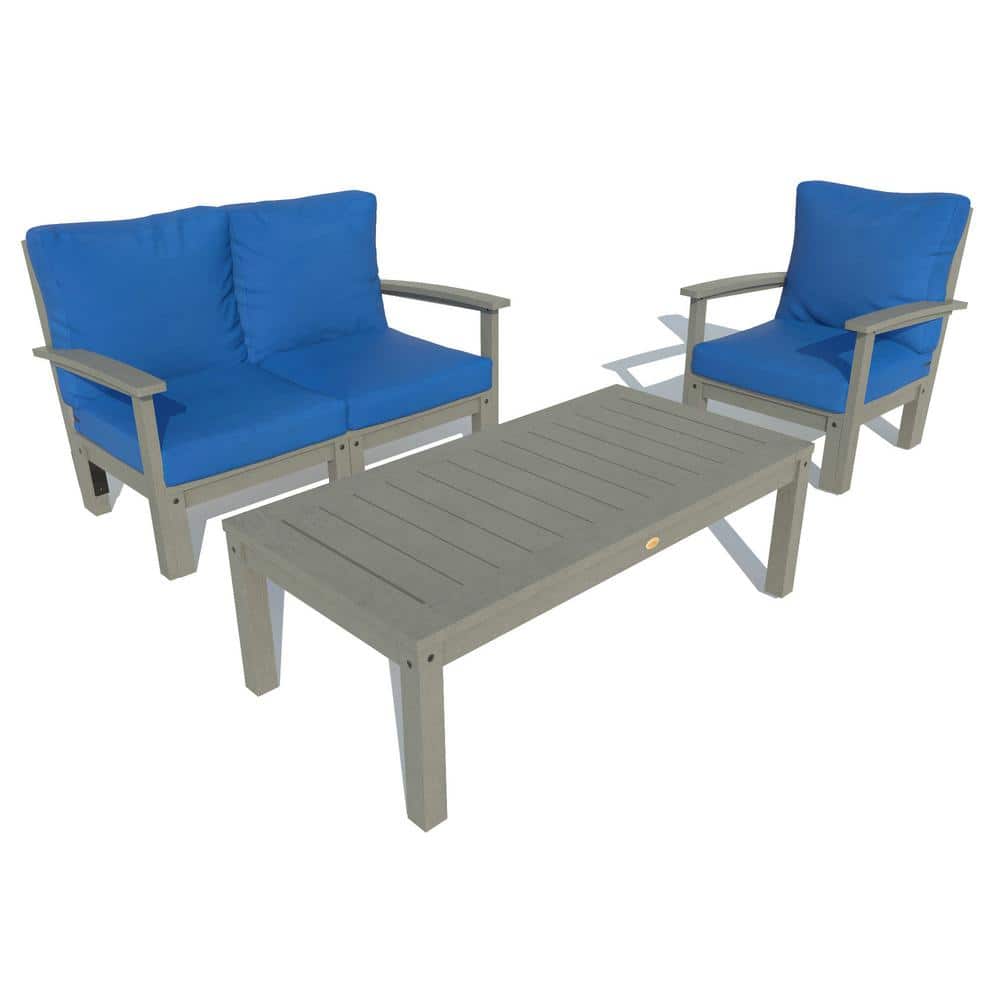 Highwood 3Piece Plastic Outdoor Loveseat, Chair and Conversation Table