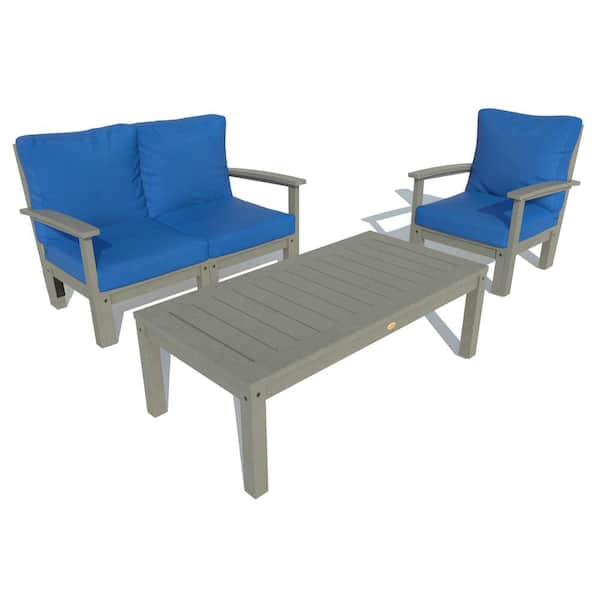 Highwood 3Piece Plastic Outdoor Loveseat, Chair and Conversation Table