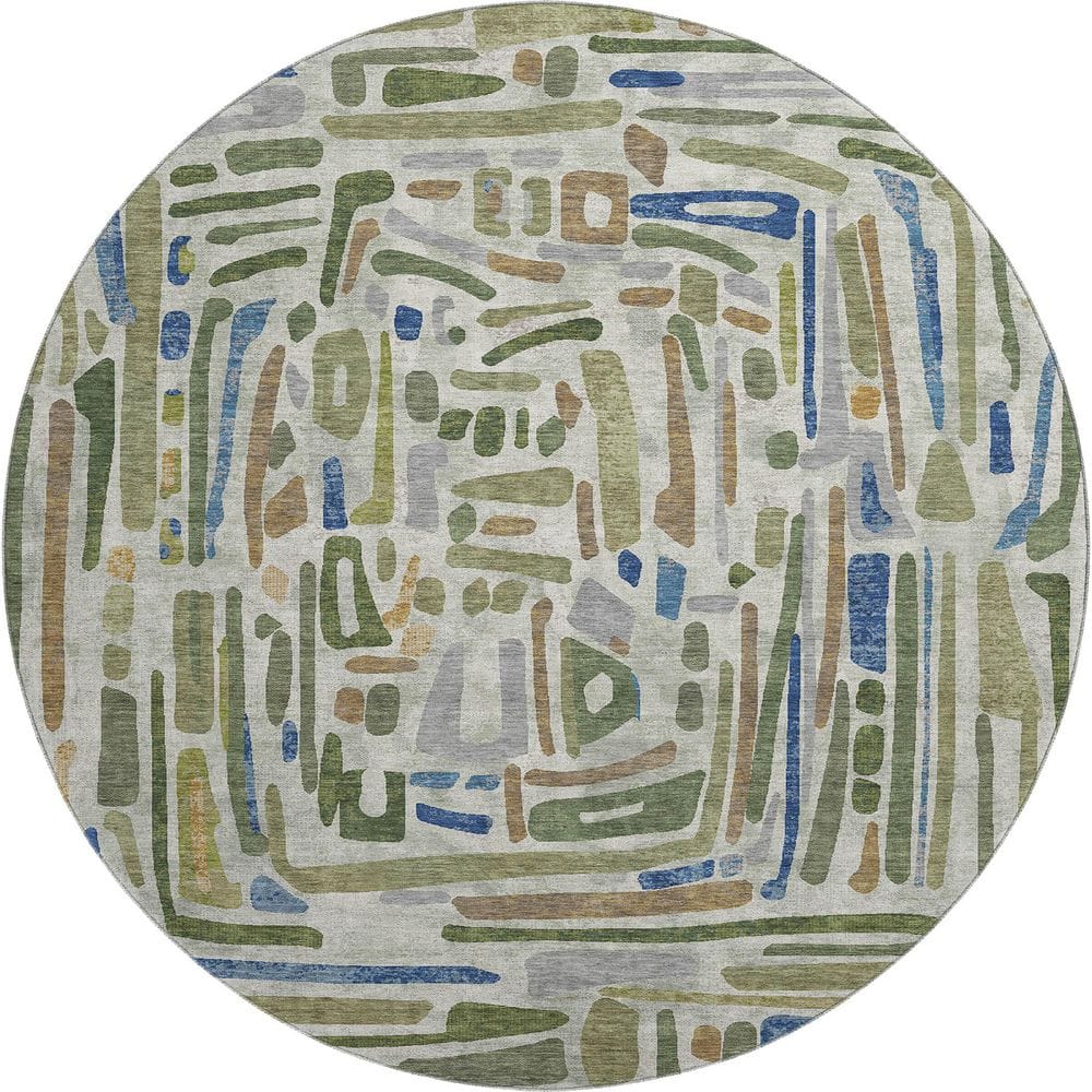 Mayfield Premium Machine Washable Abstract AMF2432 Green 8 ft. x 8 ft. Round Rug price history on PriceWatchPro