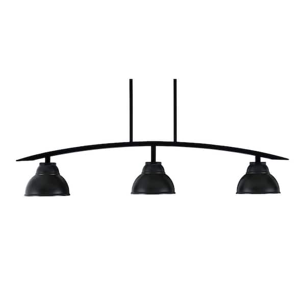 Unbranded Siena 41 in. 3-Light Matte Black Chandelier with 7 in. Matte Black Double Bubble Metal Shades No Bulbs Included