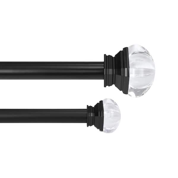 36 in.-72 in. Telescoping 1 in. Double Curtin Rod Kit in Black with Crystal Square Finials