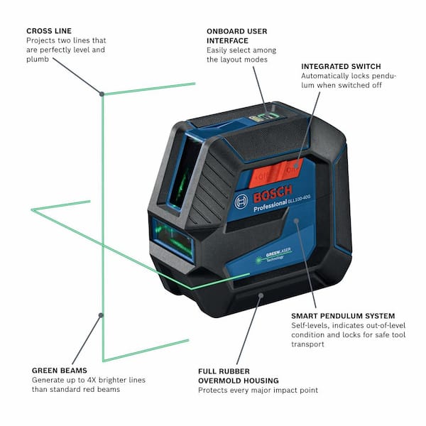 100 ft. Green Laser Level Self Leveling with VisiMax Technology, Adjustable L-Bracket Mount and Hard Carrying Case