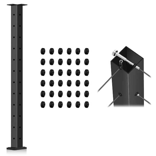 Stainless Steel 42 in. Cable Railing 3-Sides T-Corner Post with Cable Grommets Black Finish Flat Top Deck Post (1-Pack)