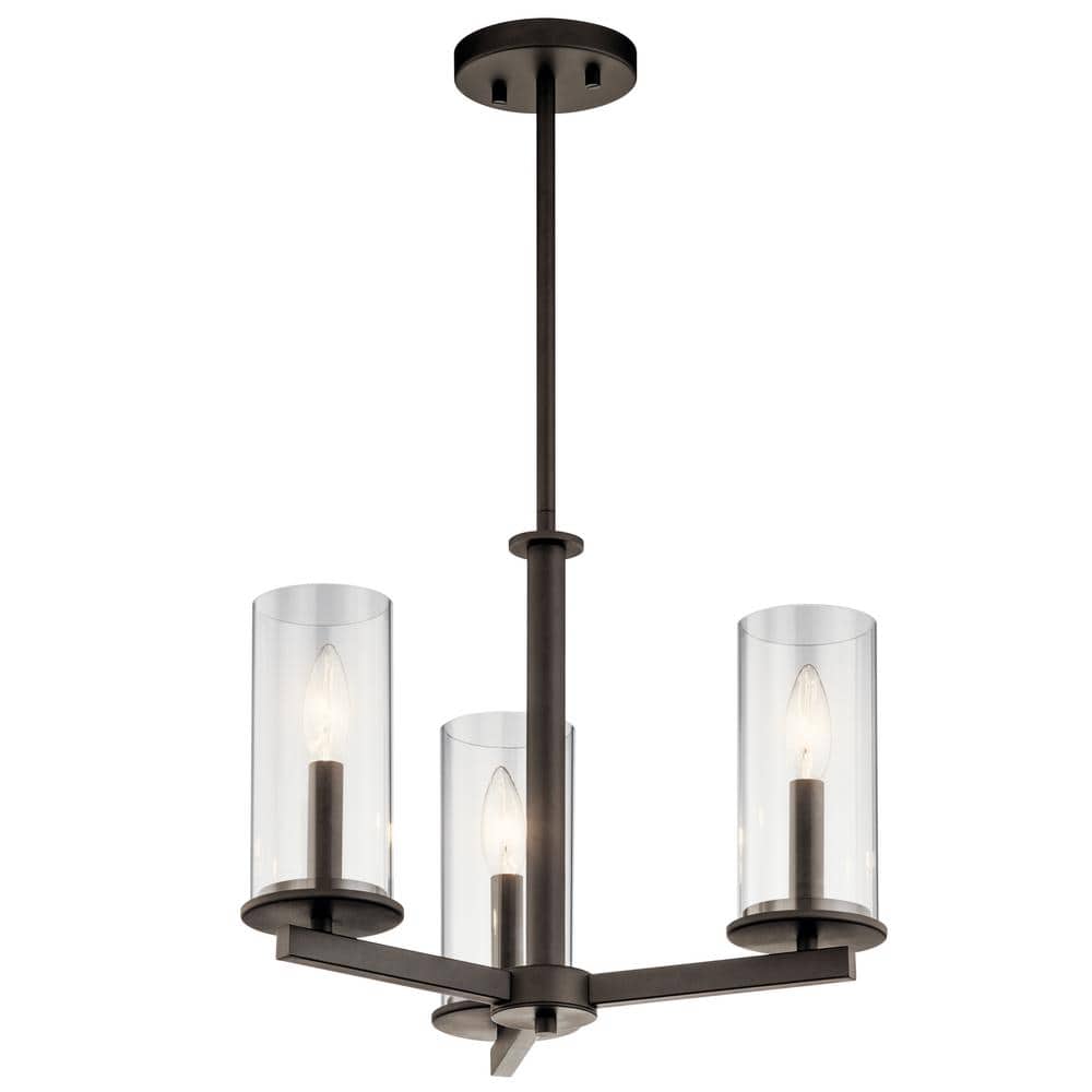 Mini Bronze 18" Transitional 3-Light Ceiling Candle Chandelier