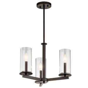 Crosby 18 in. 3-Light Olde Bronze Contemporary Candlestick Cylinder Convertible Chandelier for Dining Room