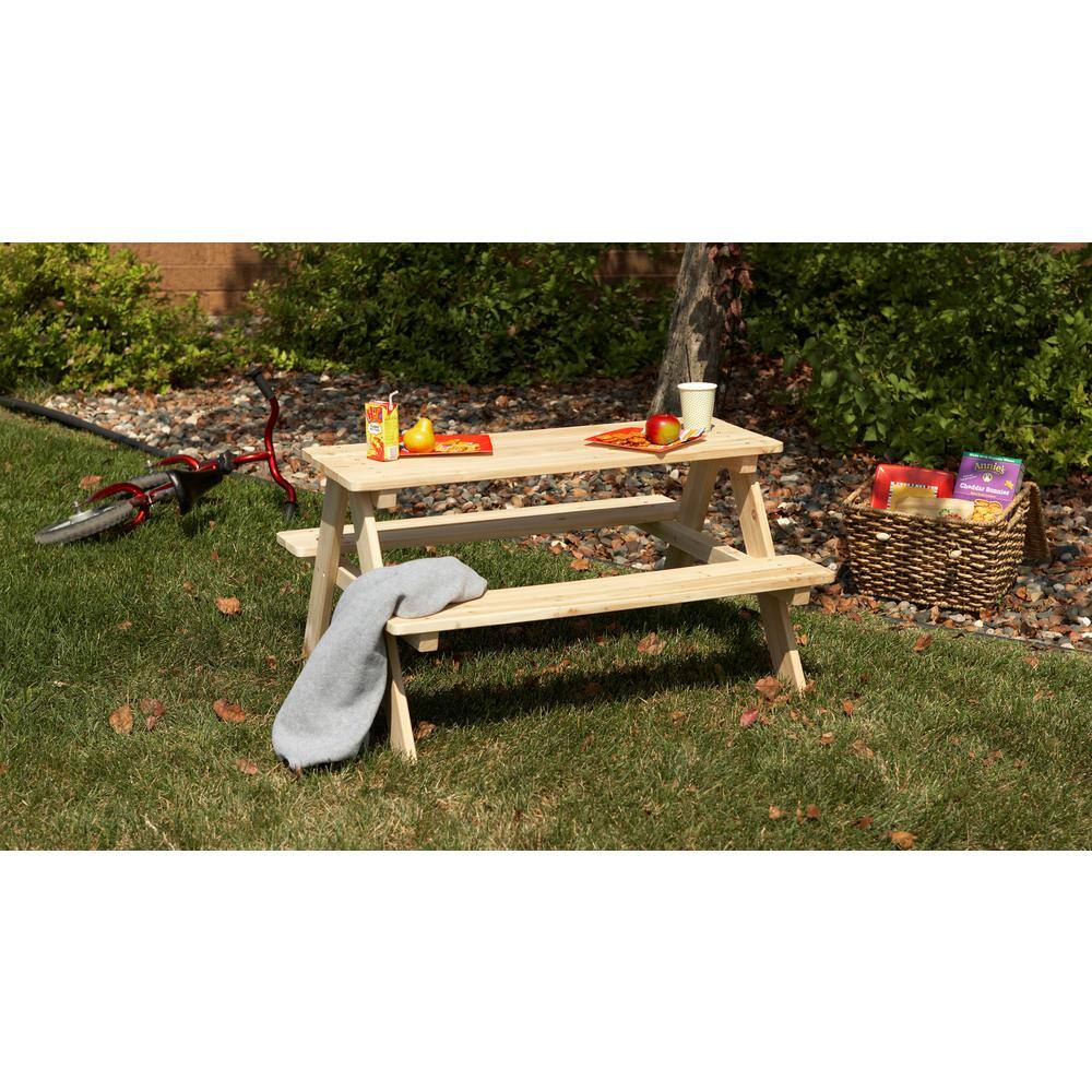 Natural Wood Kids Picnic Table with Rounded Edges