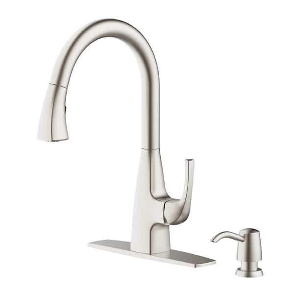 Glacier Bay Calandine Single-Handle Pull-Down Sprayer Kitchen Faucet with soap dispenser in Spot Resist Stainless