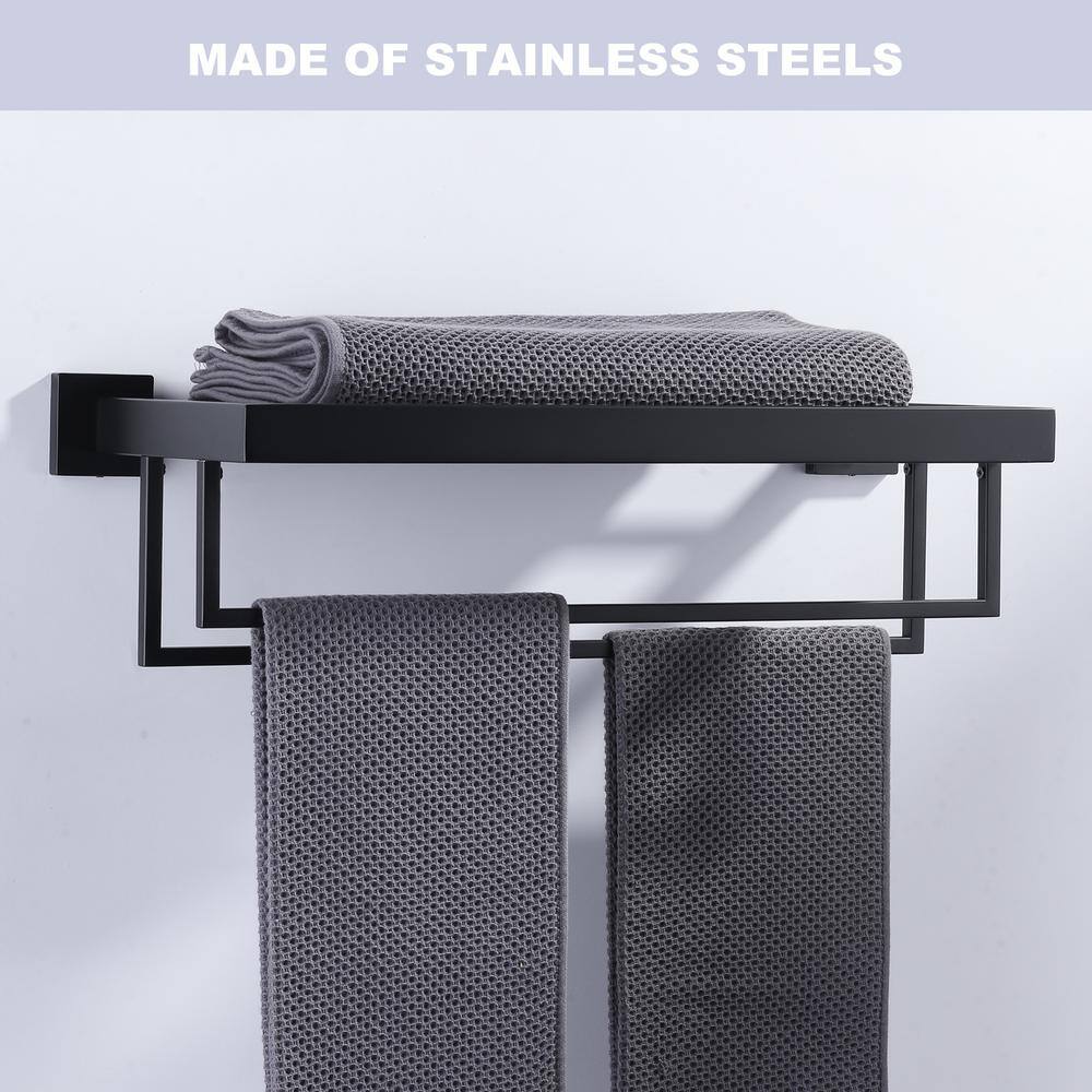 Matte Black 20 Inch Wall Mounted Double Towel Rack