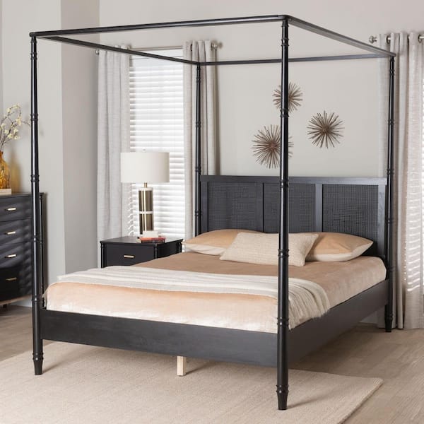 Marisela Black Wood Frame Queen Canopy Bed