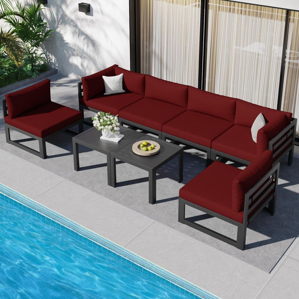 Gray 8-Piece Aluminum Outdoor Patio Conversation Sectional Deep Seating Sof