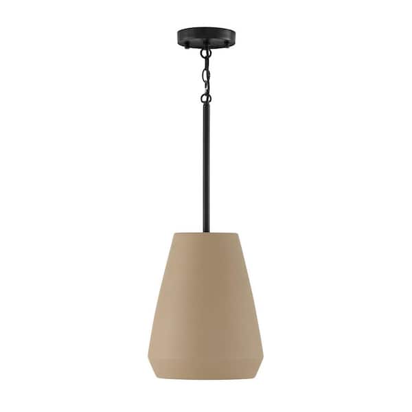 Della 100-Watt 1-Light Terracotta Sienna and Matte Black Handcrafted Small Pendant Light with No Bulbs Included