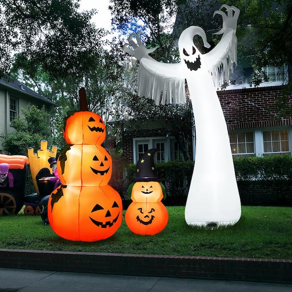 Costway 12 ft. Halloween Inflatable Blow Up Ghost with LED Lights ...