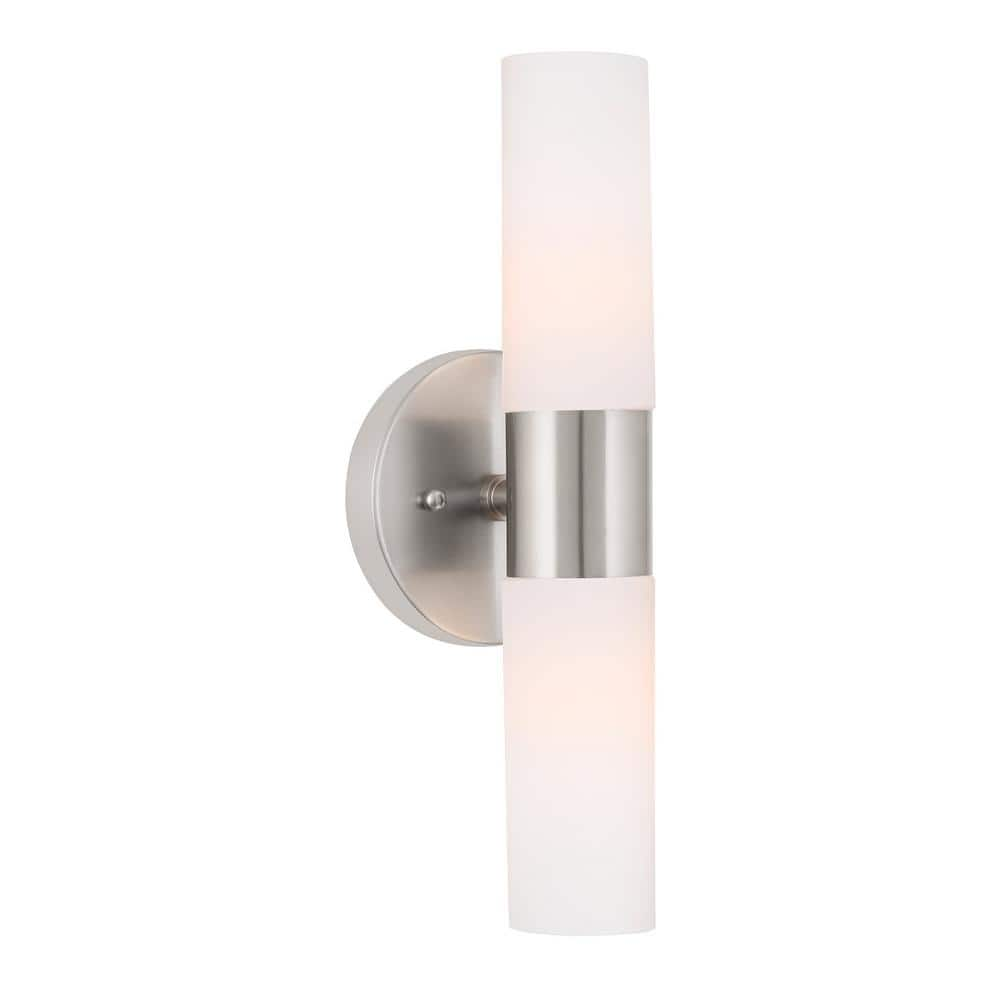 Kira Home Duo 14  Modern Wall Sconce with Frosted Glass Shades  for Bathroom/Vanity  Brushed Nickel Finish