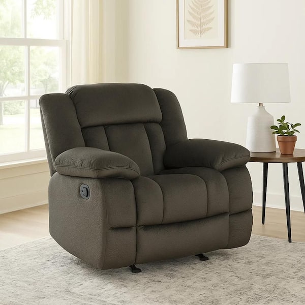 Benjara Brown Microfiber Glider Recliner with Textured Fabric