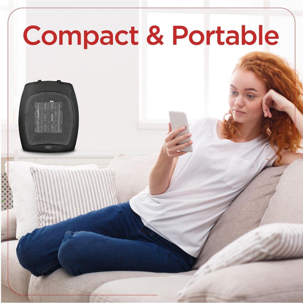 Black Ceramic Electric Portable Space Heater with Thermostat