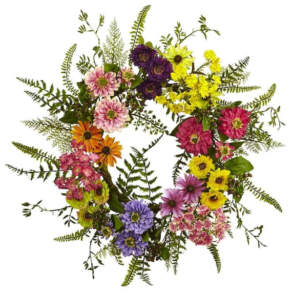 Nearly Natural Mixed Flower 22 in. Artificial Wreath