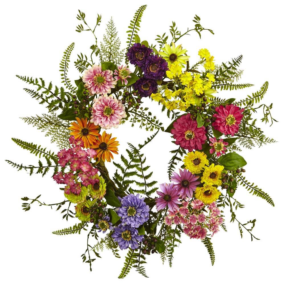 Nearly Natural Mixed Flower 22 in. Artificial Wreath 4581 - The