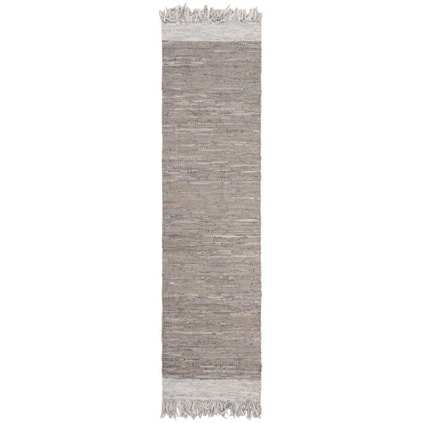 Vintage Leather 2 ft. x 6 ft. Light Gray/Taupe Distressed Solid Runner Rug