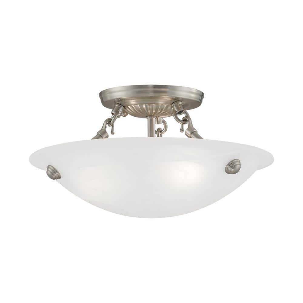 Elegant Brushed Nickel 3-Light Flush Mount with White Alabaster Glass