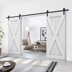 72 in. x 84 in. X Series White Stained Solid Pine Wood Interior Double Sliding Barn Door with Hardware Kit