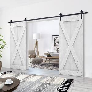76 in. x 84 in. X Series White Stained Stained DIY Solid Pine Wood Interior Double Sliding Barn Door With Hardware Kit