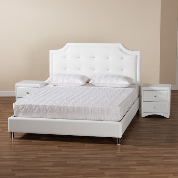 Baxton Studio Carlotta 3 Piece White and Silver Queen Bedroom Set