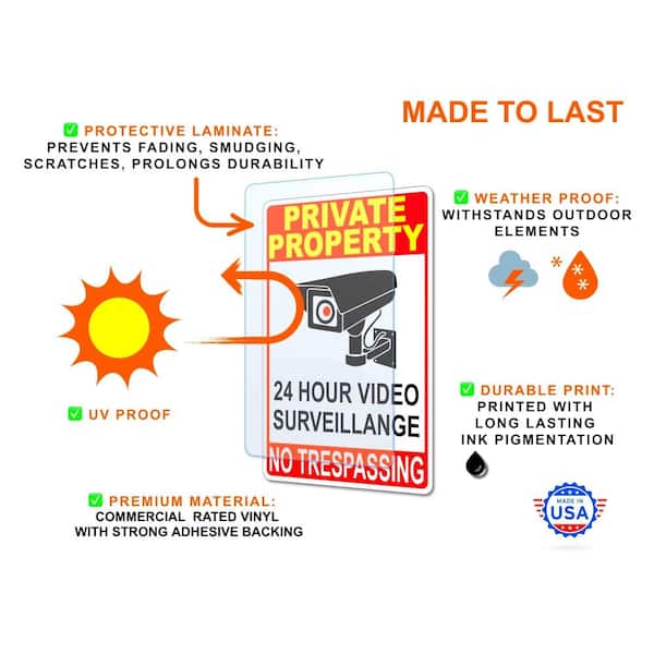 Video Surveillance warning stickers 4 pack 7 yr quality water & fade proof vinyl 
