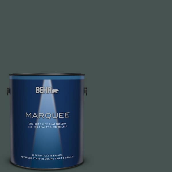 BEHR MARQUEE 1 gal. #MQ6-44 Black Evergreen One-Coat Hide Satin Enamel Interior Paint & Primer