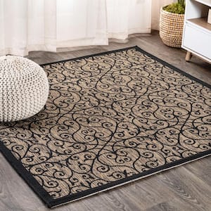 Madrid Vintage Filigree Textured Weave Black/Khaki 4 ft. x 4 ft. Indoor/Outdoor Area Rug