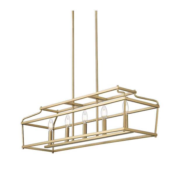 Nellita 5 light Vintage Brass Island Chandelier