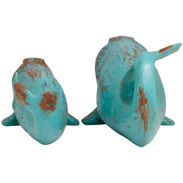 Marine Life Two Dolphin Design & Seashell Figurine Statue