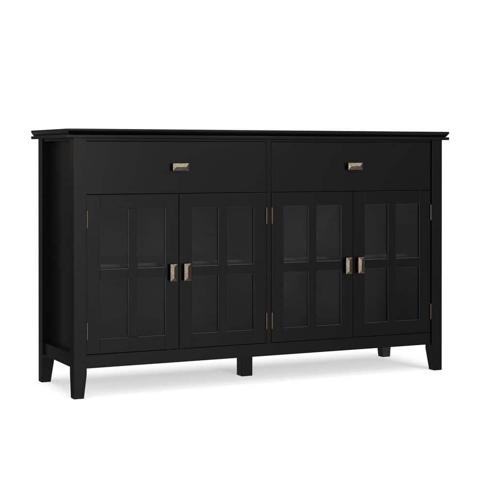 Artisan Black Solid Wood 60 in. Transitional Large 4 Door Sideboard Buffet