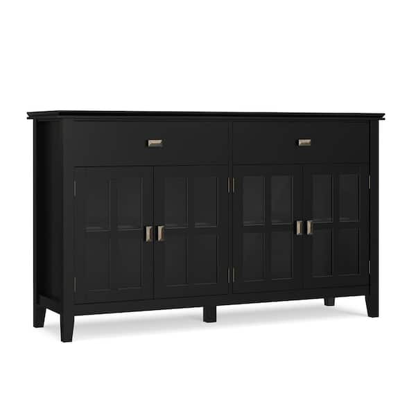 Artisan Black Solid Wood 60 in. Transitional Large 4 Door Sideboard Buffet
