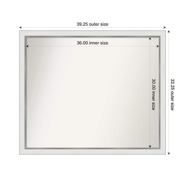 Amanti Art Medium Rectangle Satin White Silver Casual Mirror (33 in. H x 39 in. W)