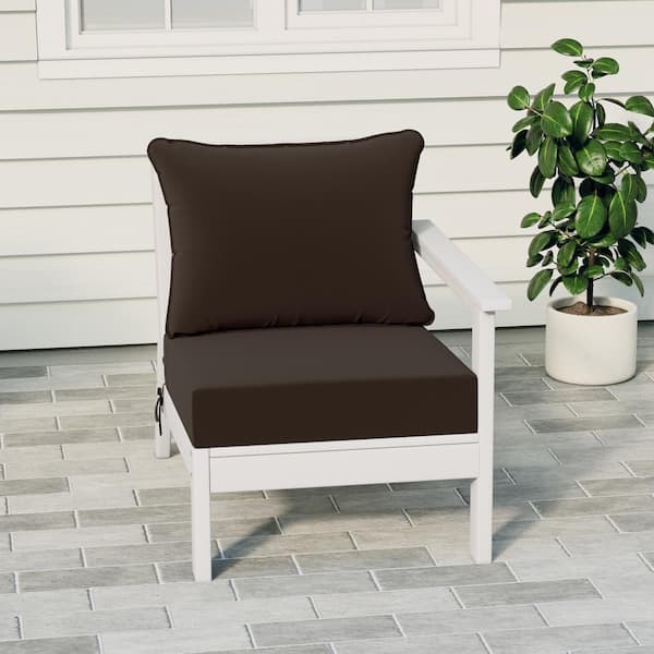 Birchwood Outdoor Patio Deep Seating Right Facing Arm HDPE Lounge Chair in White with Brown Cushions