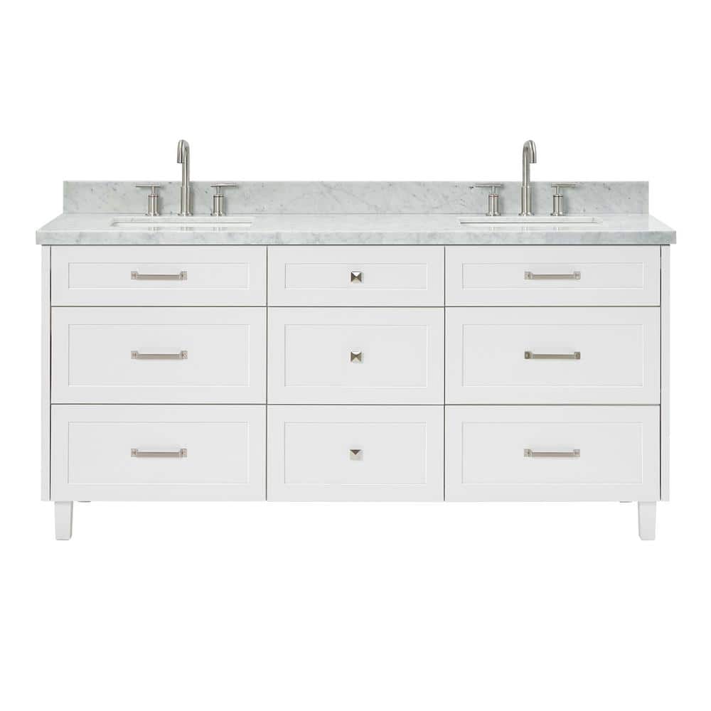 Monroe 73" White Double Sink Bathroom Vanity with Italian Carrara Marble Top