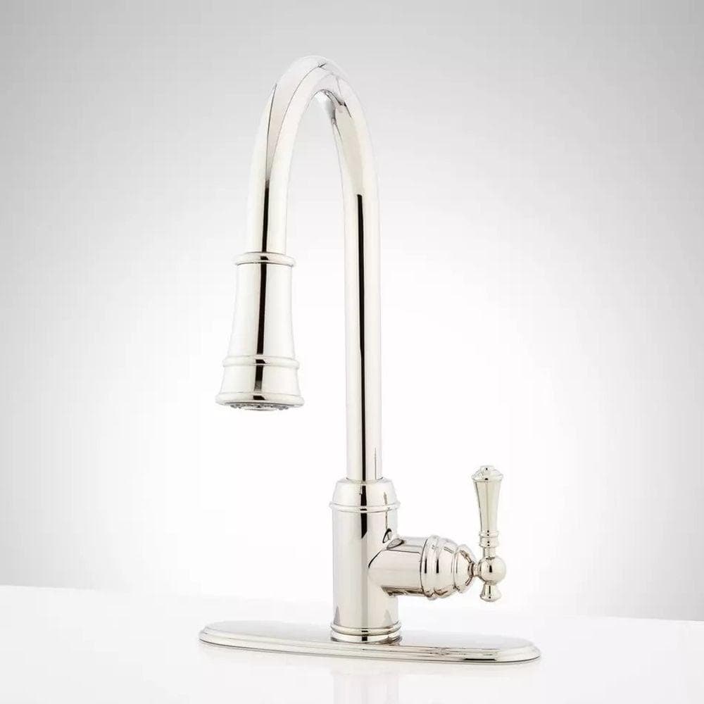 Polished Brass Single-Hole Kitchen Faucet with Pull-out Spray