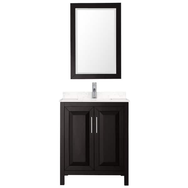 Wyndham Collection Daria 30 in.W x 22 in.D Single Vanity in Dark Espresso w/Cultured Marble Vanity Top in Light-Vein Carrara w/Basin&Mirror