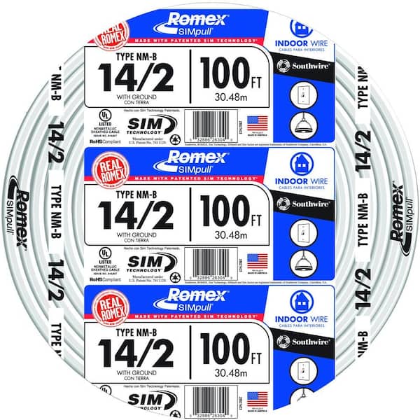 Southwire 100 ft. 14/2 Solid Romex SIMpull CU NM-B W/G Wire 28827428 - The  Home Depot