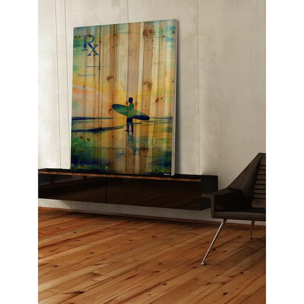 PARVEZ MICHEL INC 45 in. H x 30 in. W "RX Surf" by Parvez Taj Printed Natural Pine Wood Wall Art