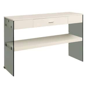15.75 in. White Rectangle Glass Top Console Table with 1-Drawer