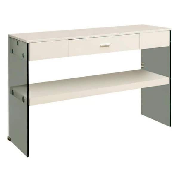 Benjara 15.75 in. White Rectangle Glass Top Console Table with 1-Drawer