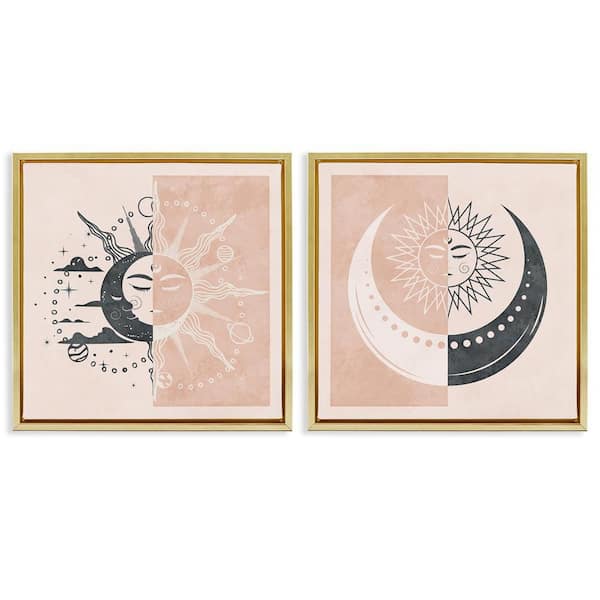 Boho 2-Tone Moon Sun by Nina Blue 2-Pieces Gold Floater Frame Religious Graphic Art Print 18 in. x 18 in.