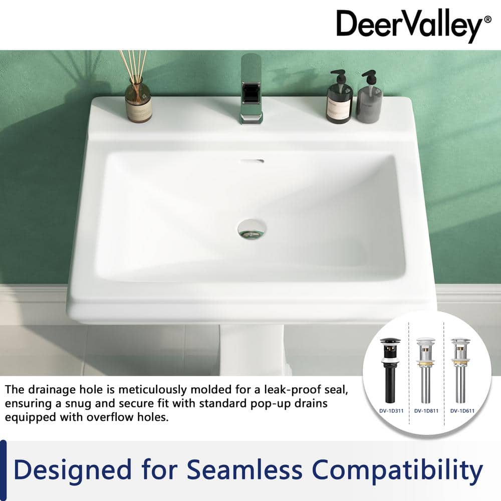 Apex 26" White Ceramic Rectangular Pedestal Bathroom Sink