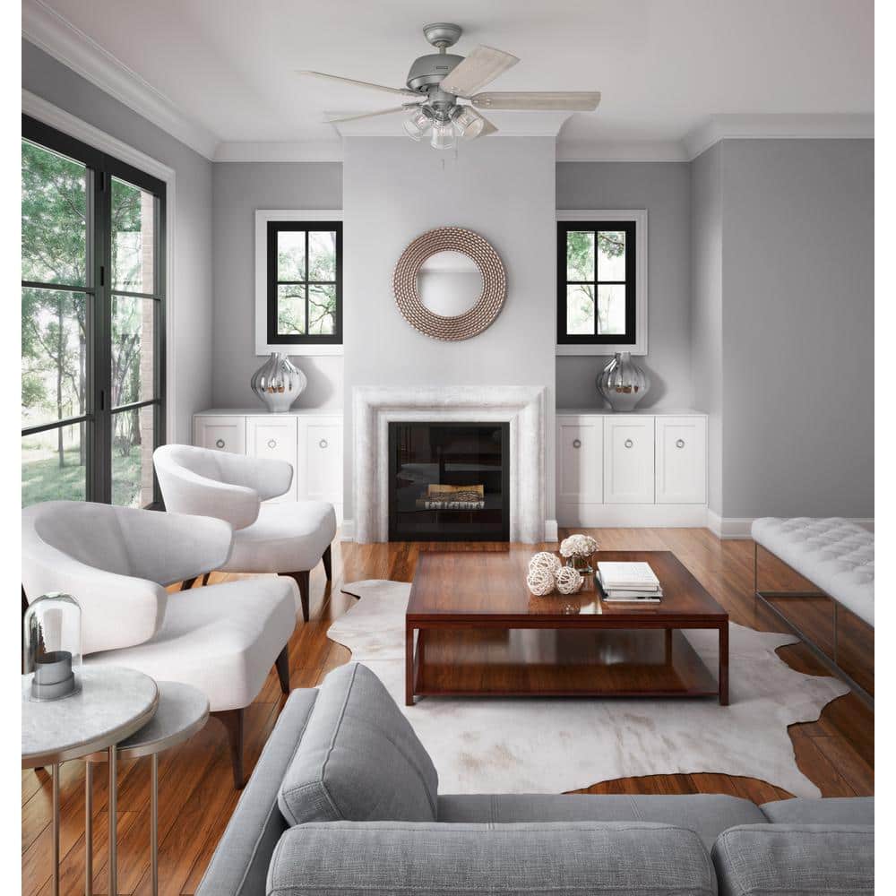 Matte Silver 52" Ceiling Fan with Light Kit and Reversible Blades